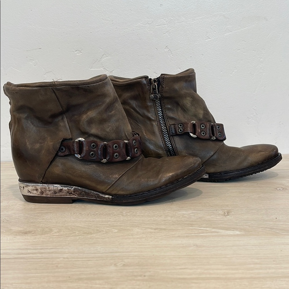 A.S.98 Distressed Brown Ankle Boots with Buckle Detail [Size 38/7.5]